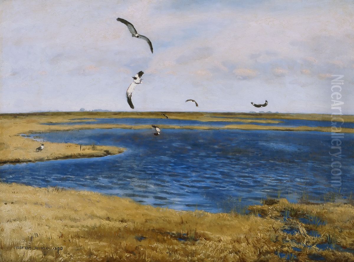 Czajki (Ptaki nad woda) Oil Painting by Jozef Chelmonski