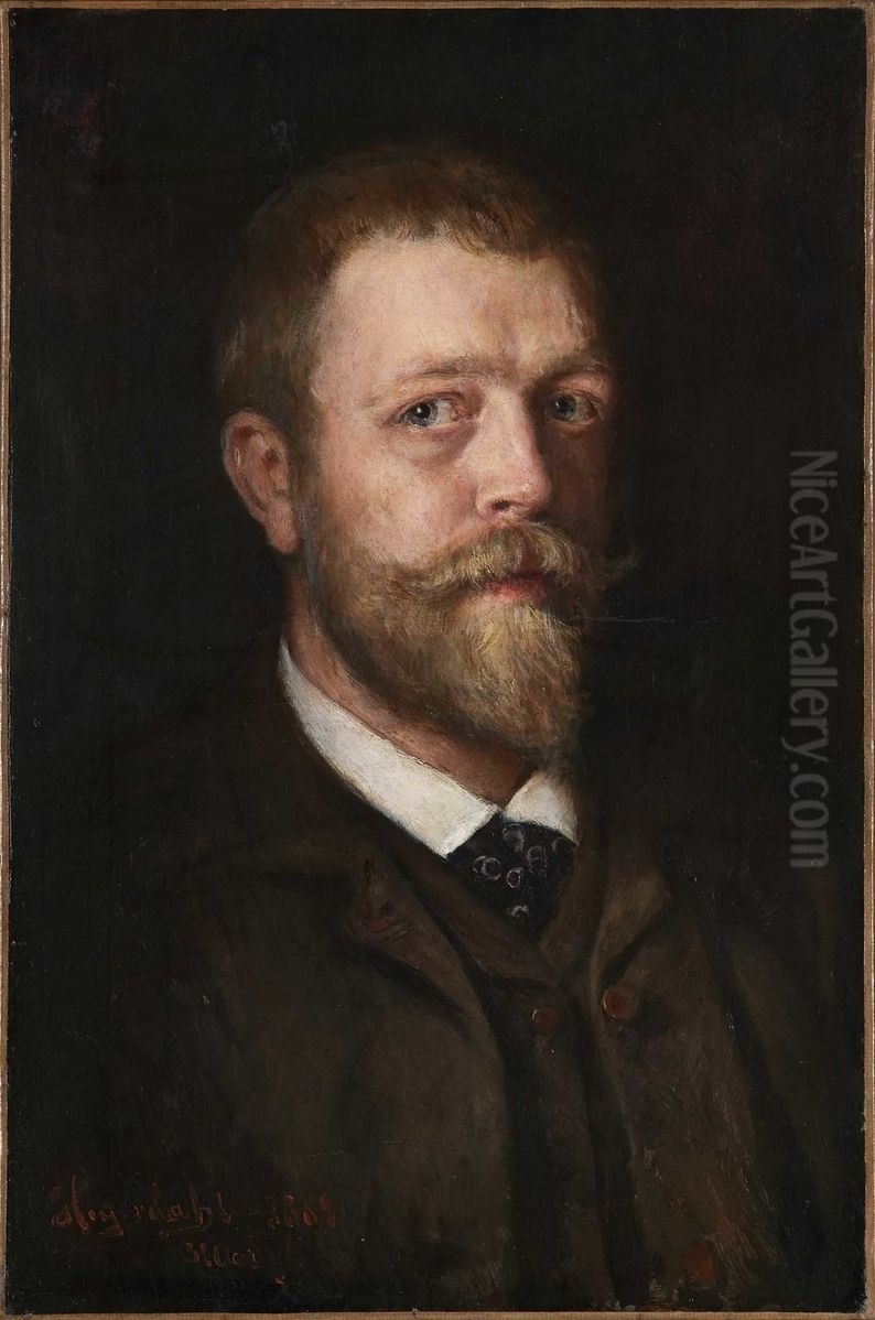 Self-portrait, Hans Olaf Halvor Heyerdahl Oil Painting by Hans Heyerdahl