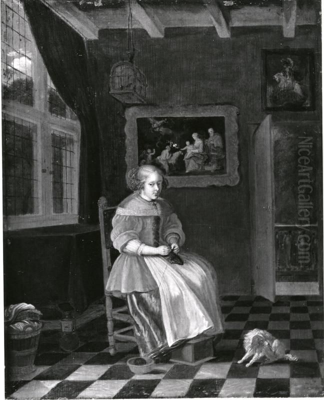 La tricoteuse Oil Painting by Pieter Cornelisz van Slingelandt