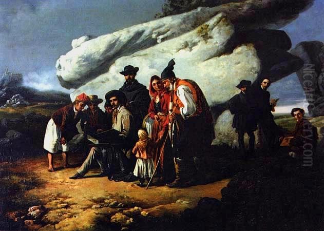 Cinco Artistas em Sintra Oil Painting by Joao Cristino Da Silva