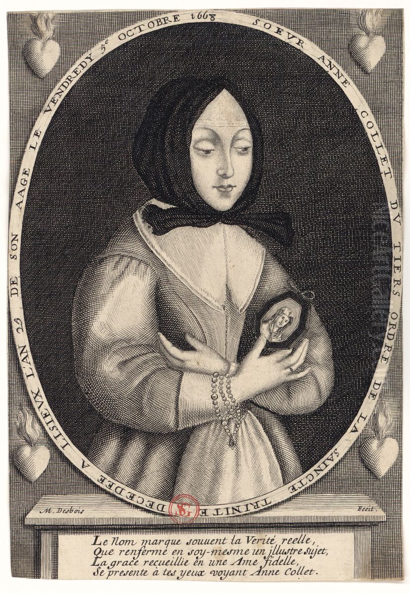 Soeur Anne Collet du tiers ordre de la Saincte Trinite decedee a Lisieux l'an 25 de son aage le vendredi 5e octobre 1668. M. Desbois fecit Oil Painting by Martial Desbois