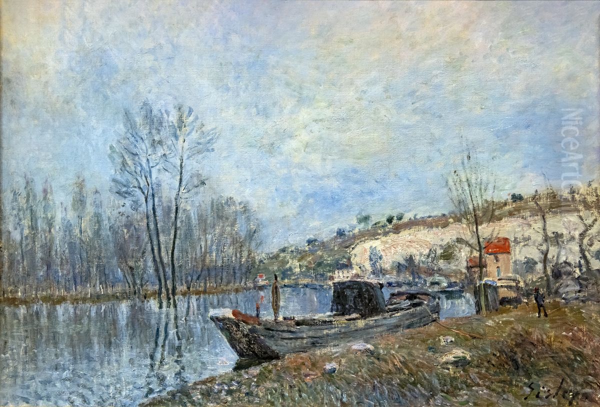 The Banks of the Loing towards MoretFrancais:Les bords du Loing vers MoretItaliano:I bordi del Loing verso Moret Oil Painting by Alfred Sisley