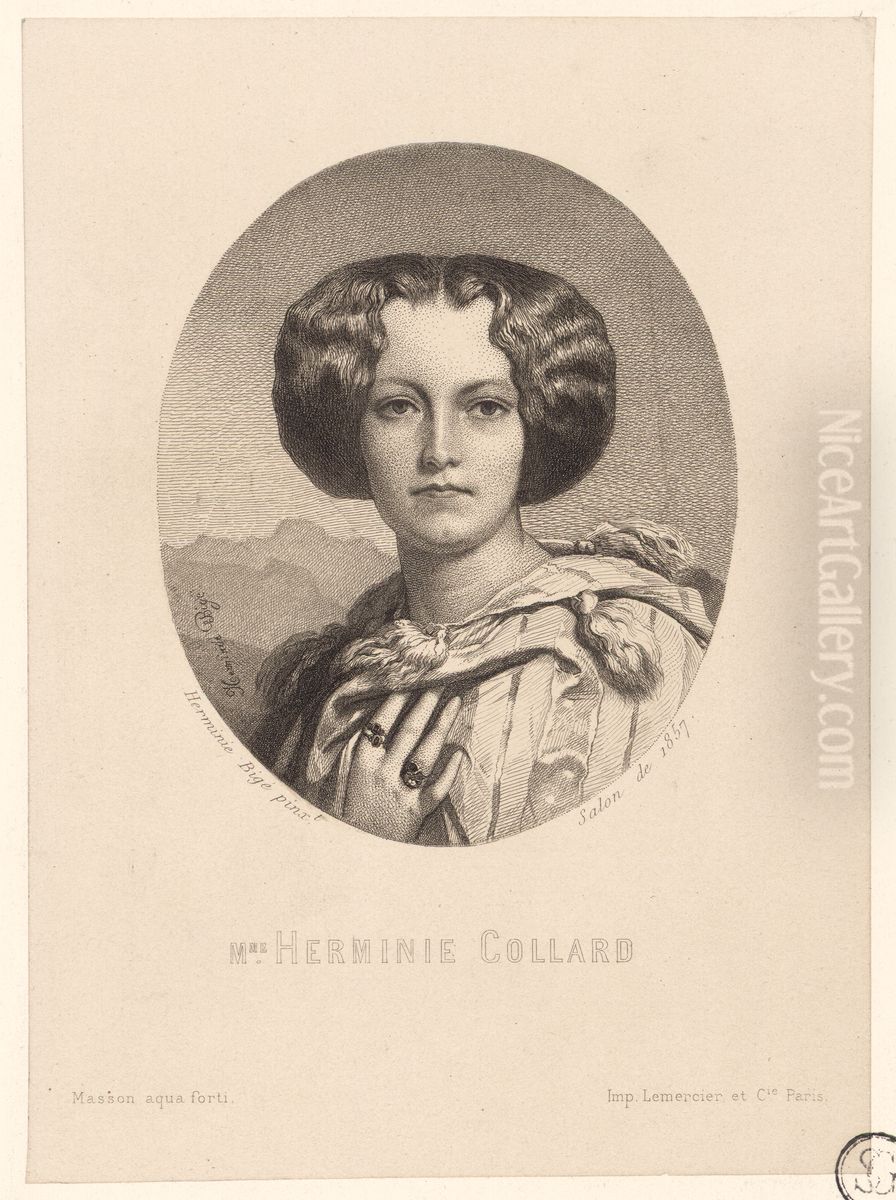 Mme Herminie Collard. Herminie Bige pinx.t Salon de 1857. Masson aquaforti Oil Painting by Herminie Collard