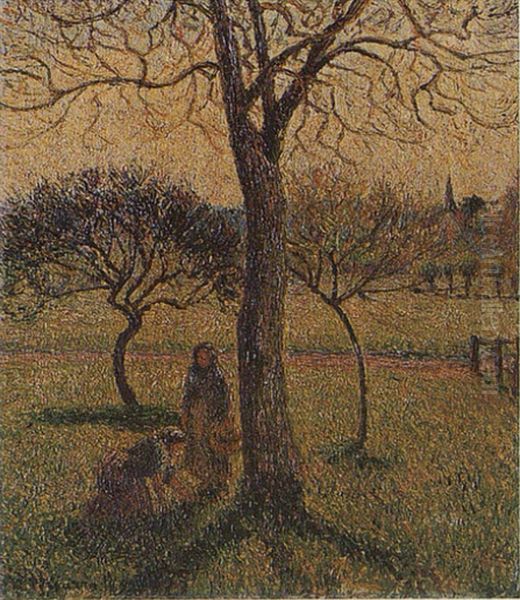 Bauerinnen bei einem Walnussbaum Oil Painting by Camille Pissarro