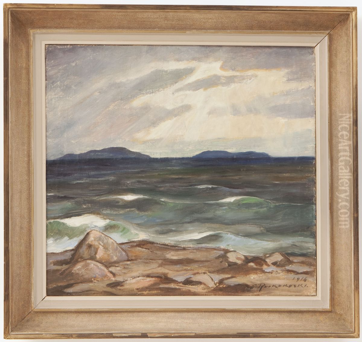 Merimaisema (fi); Seascape (en); Havslandskap (sv) Oil Painting by unknown