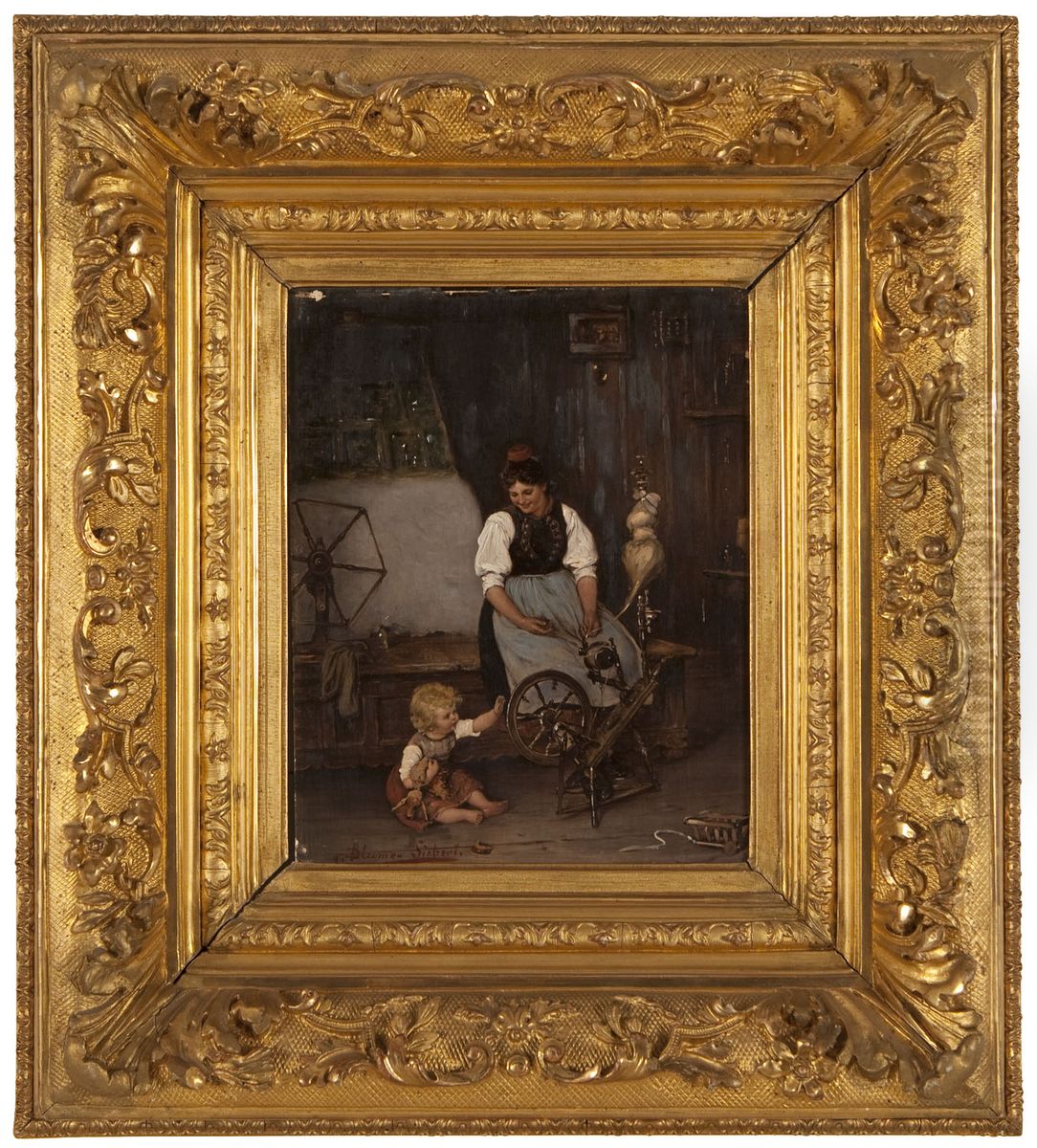 Nainen ja leikkiva lapsi (fi); Woman with a Playing Child (en); Kvinna med lekande barn (sv) Oil Painting by unknown