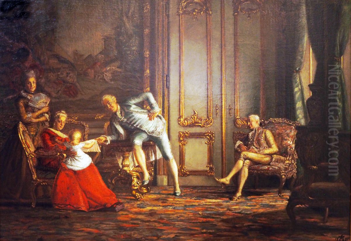 Szene am Kopenhagener Hof mit Struensee, Caroline Mathilde und Christian VII. Oil Painting by Kristian Zahrtmann