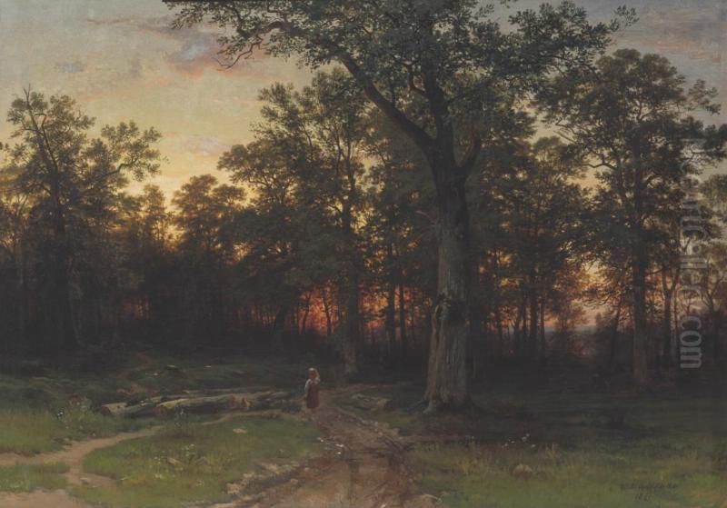 Forest in the evening Oil Painting by Ivan Shishkin