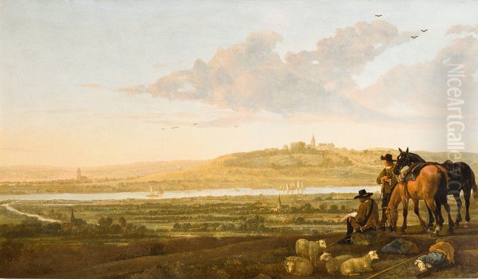 An artist sketching, near Elten Oil Painting by Aelbert Cuyp