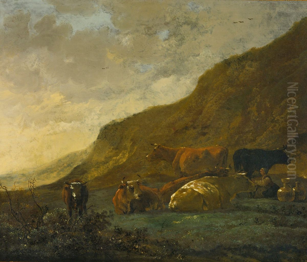 Milkmaid with Six Cows Oil Painting by Aelbert Cuyp