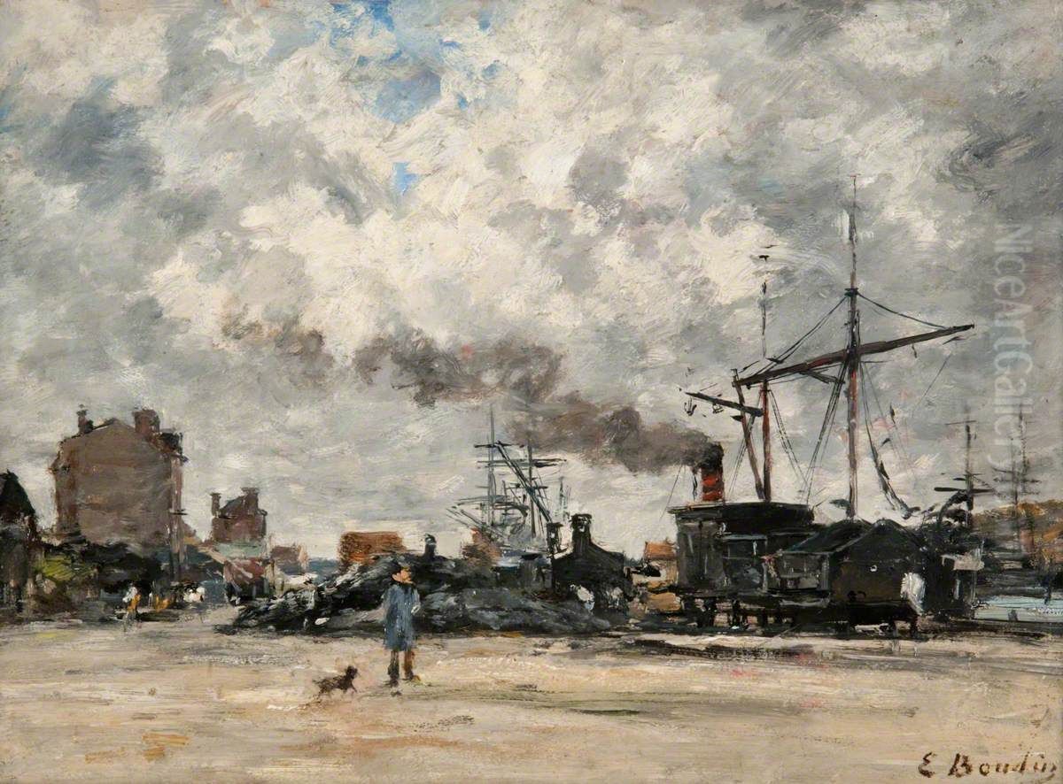 The Wharf (Shipping in Antwerp Harbour) Oil Painting by Eugene Louis Boudin
