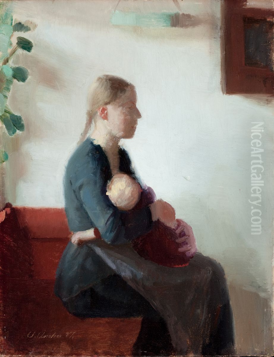 Ung mor med sit barn Oil Painting by Anna Ancher