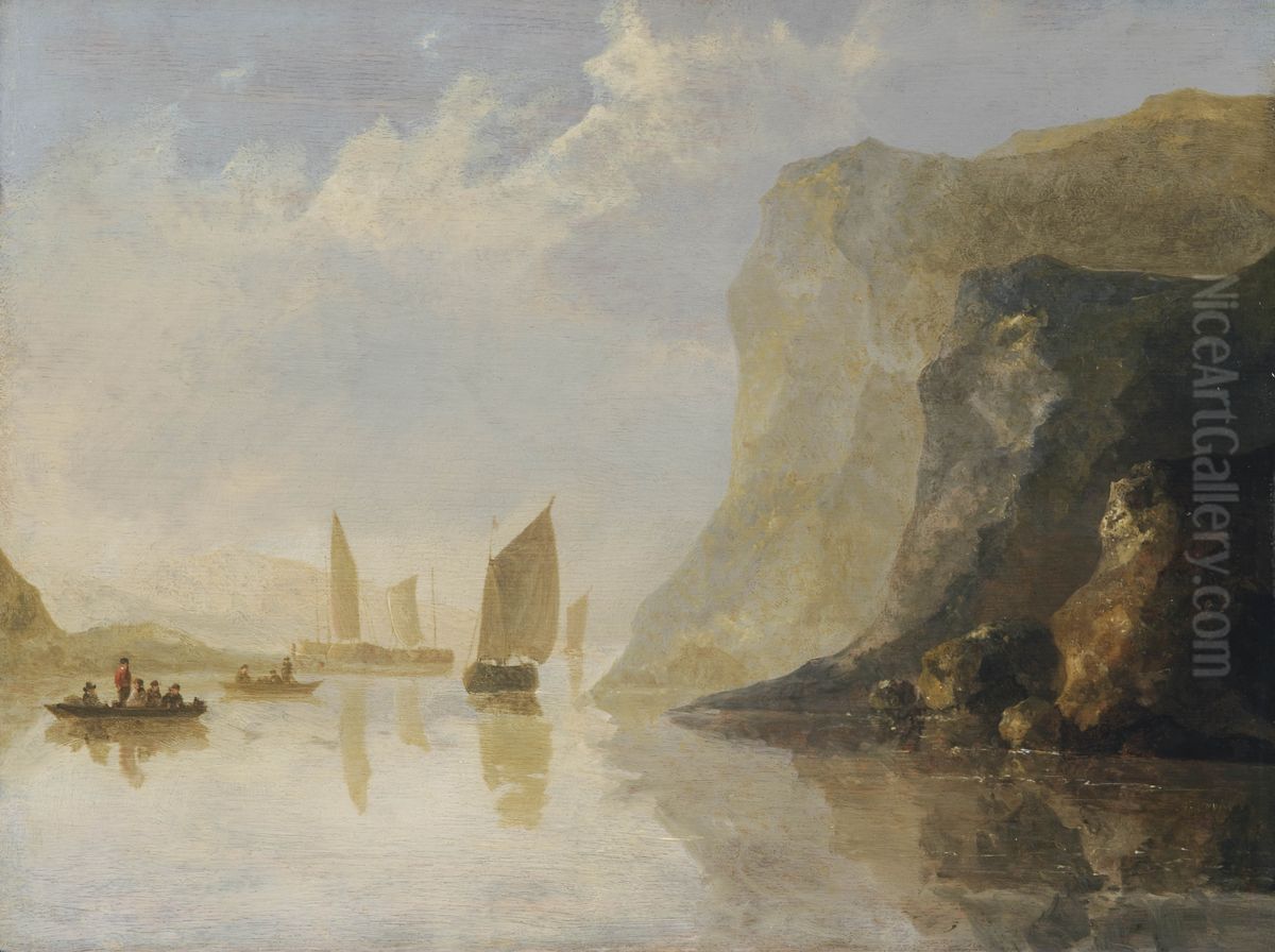 River landscape with boats Oil Painting by Aelbert Cuyp