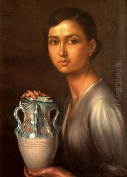 La nina de la jarra Oil Painting by Julio Romero De Torres