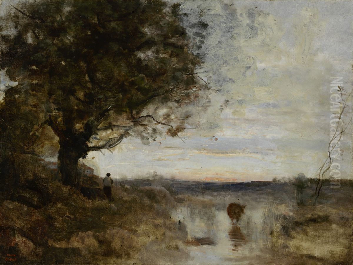 Sunrise Oil Painting by Jean-Baptiste Camille Corot