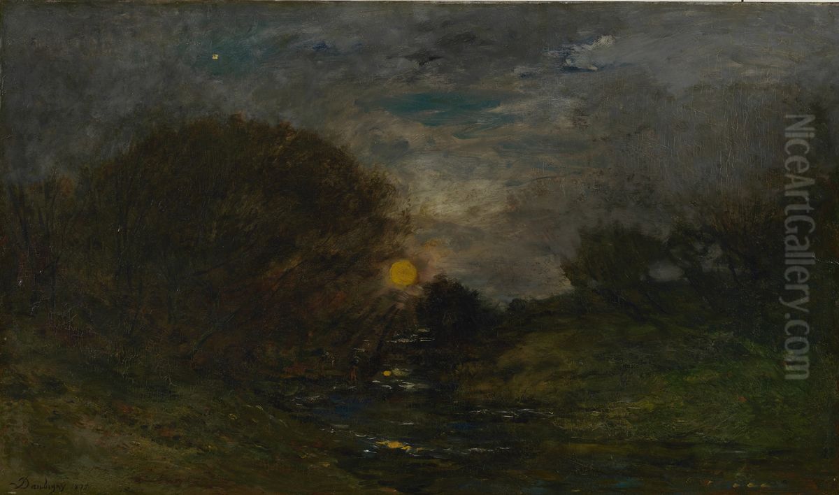 April Moon. 'La lune rousse' Oil Painting by Charles-Francois Daubigny