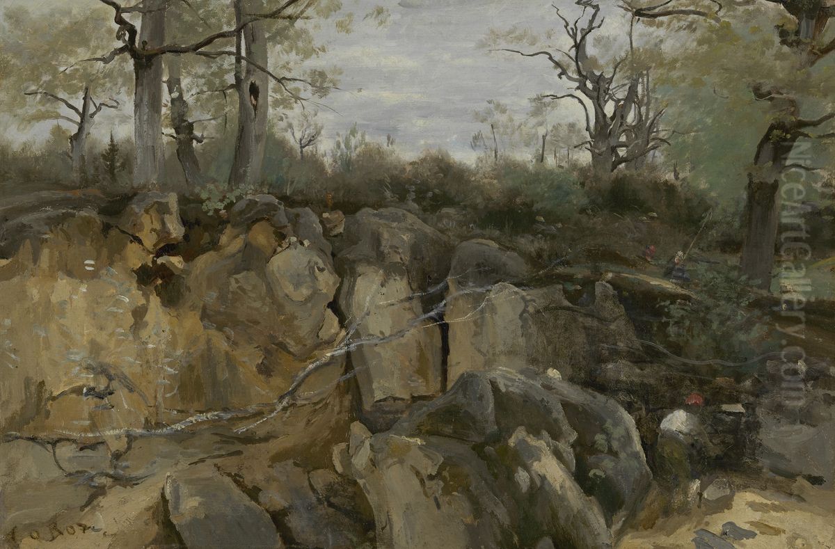 Abandoned quarry- Fontainebleau Oil Painting by Jean-Baptiste Camille Corot