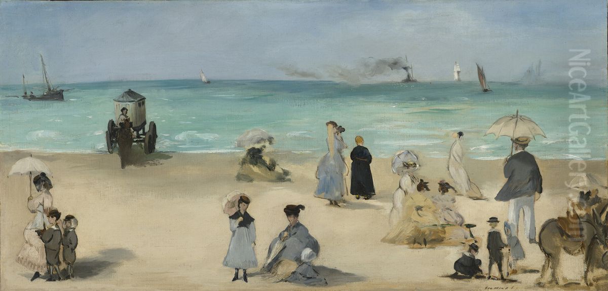 Sur la plage de Boulogne Oil Painting by Edouard Manet