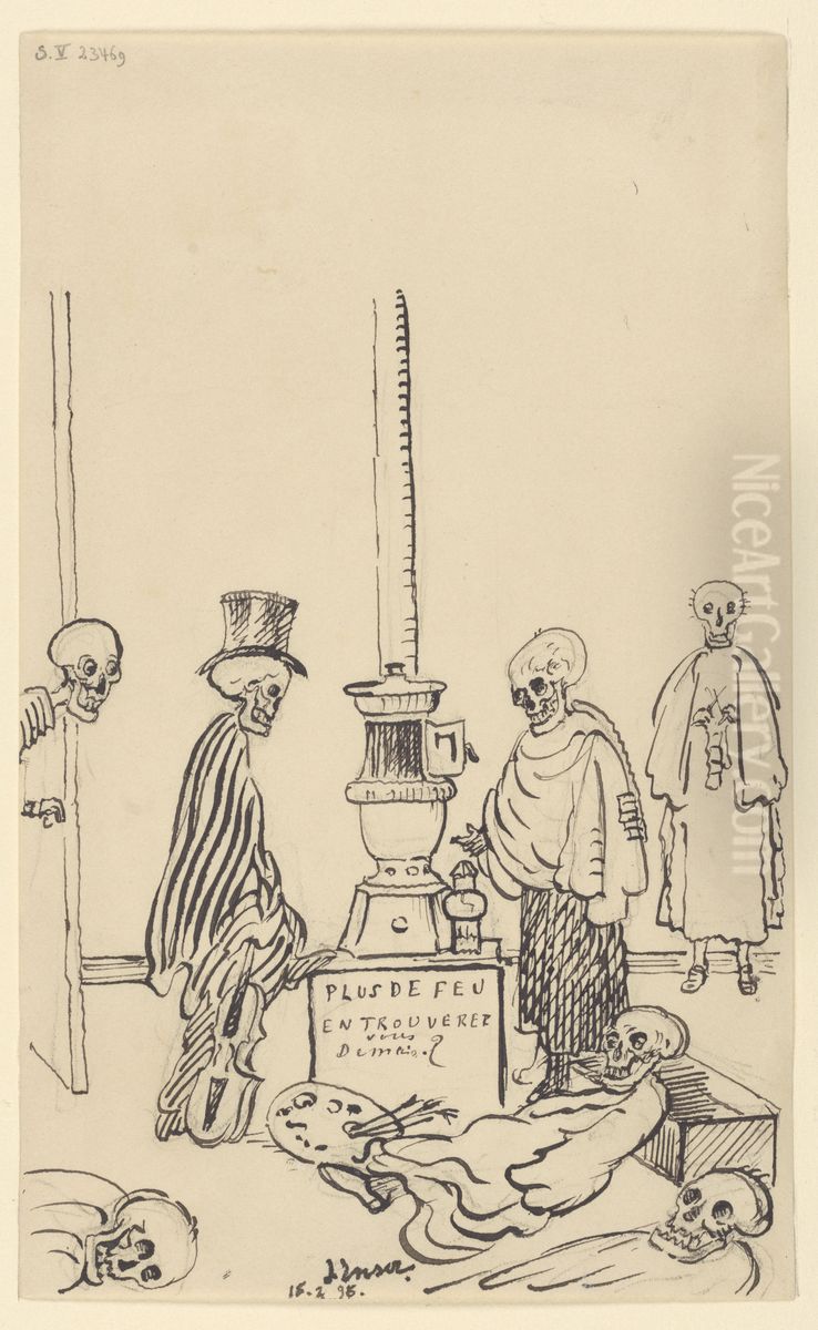 Squelettes voulant se chauffer Oil Painting by James Ensor
