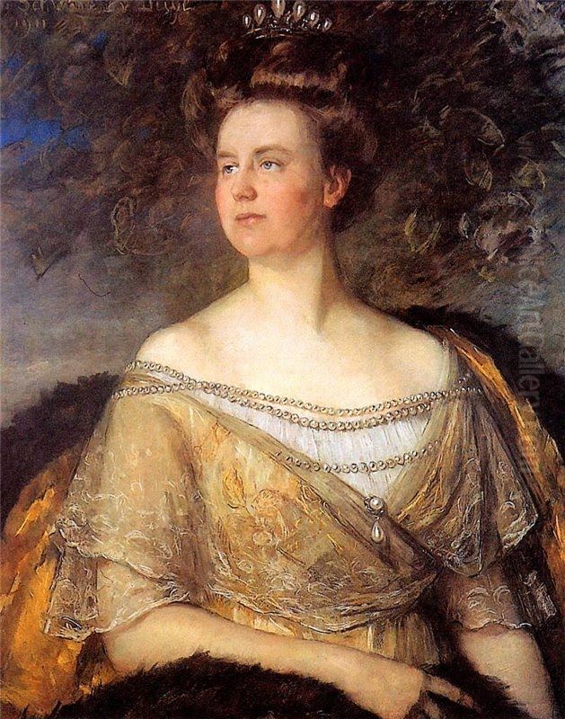 Portrait of Wilhelmina van Oranje- Nassau (1880-1962) Oil Painting by Therese Schwartze