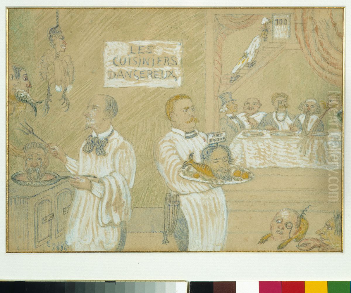Les Cuisiniers dangereux Oil Painting by James Ensor