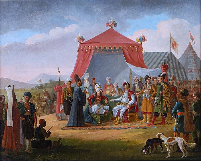 Marszalek konfederacji barskiej Michal Hieronim Krasinski przyjmuje dostojnika tureckiego. Oil Painting by January Suchodolski