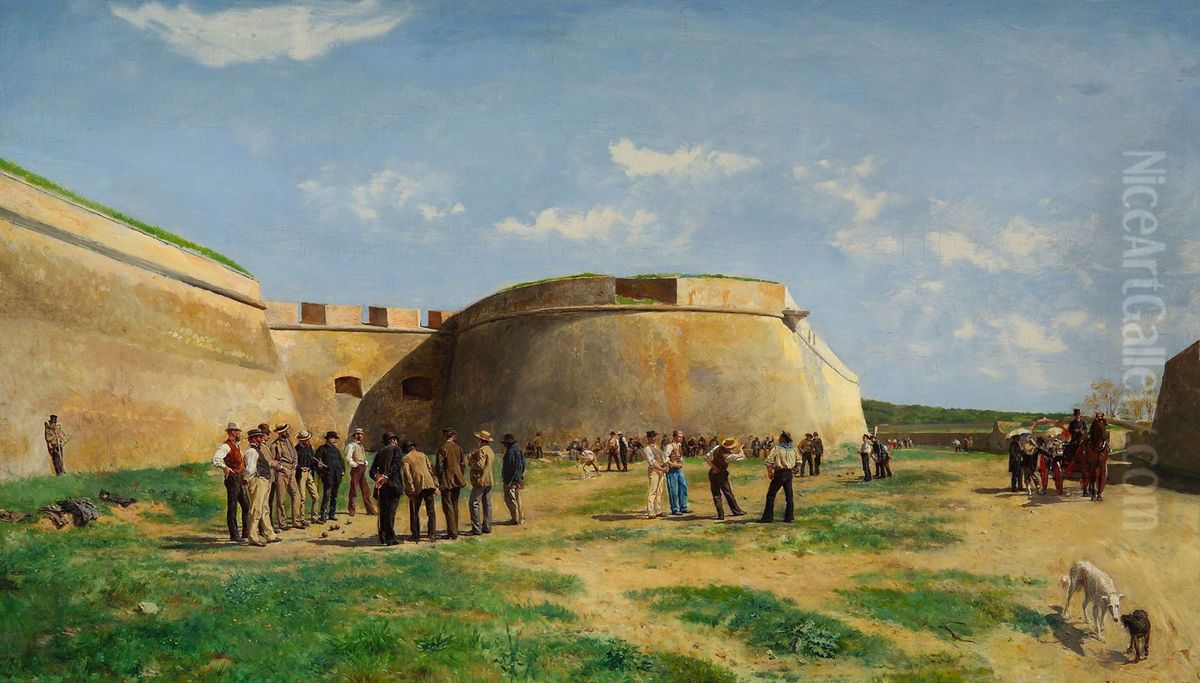 Playing Bowles In The Fosse at Antibes Oil Painting by Jean-Louis-Ernest Meissonier