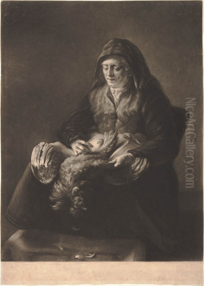 Woman plucking a fowl Oil Painting by Rembrandt