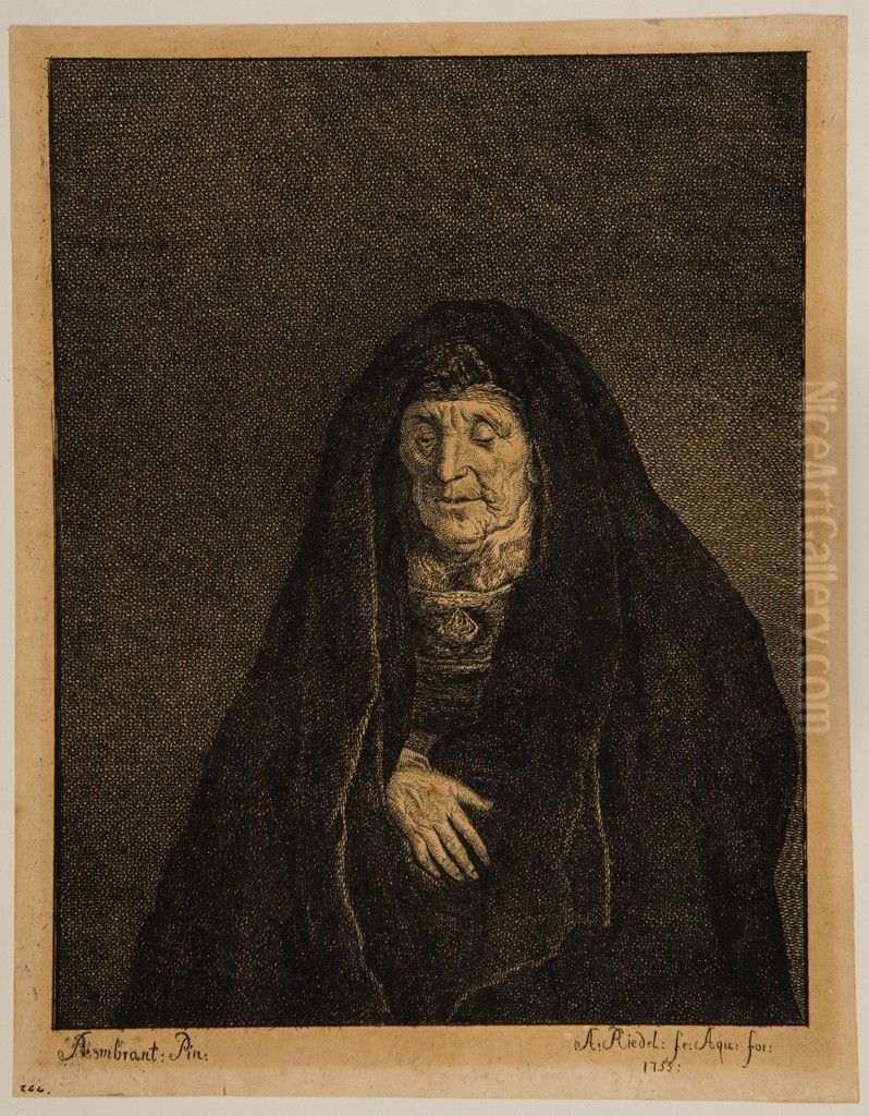 Rembrandt's Mother Oil Painting by Johann Anton Riedel