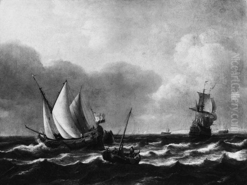 A Dutch States Yacht Beating to Windward off the Coast, and Other Vessels Oil Painting by Ludolf Bakhuizen