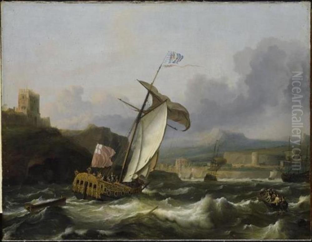 Ships sail into a southern harbor Oil Painting by Ludolf Bakhuizen