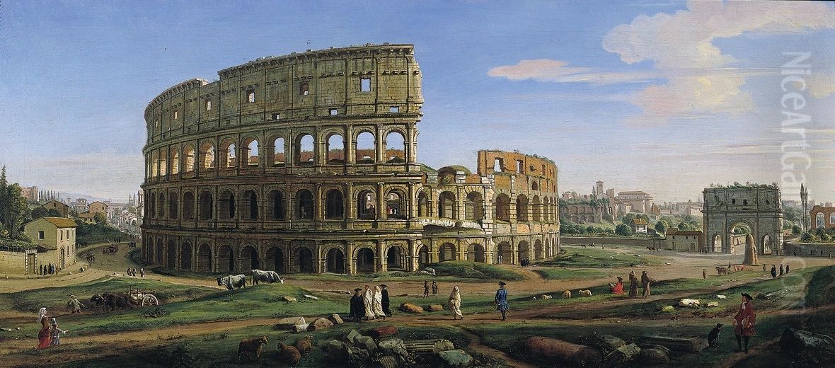 View of the Colosseum and the arch of Constatine in Rome Oil Painting by (circle of) Wittel, Gaspar van (Vanvitelli)