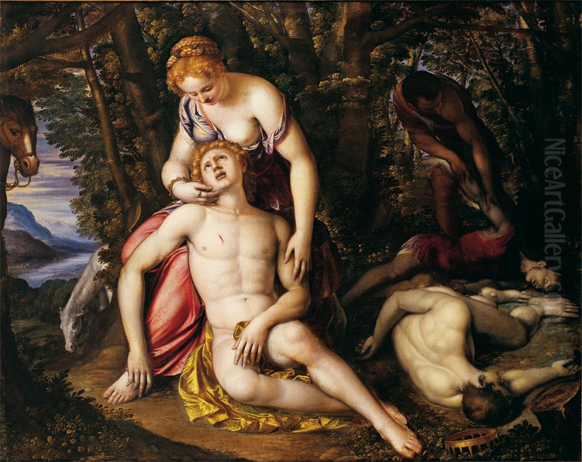 Angelica   and  Medoro Oil Painting by Simone Peterzano