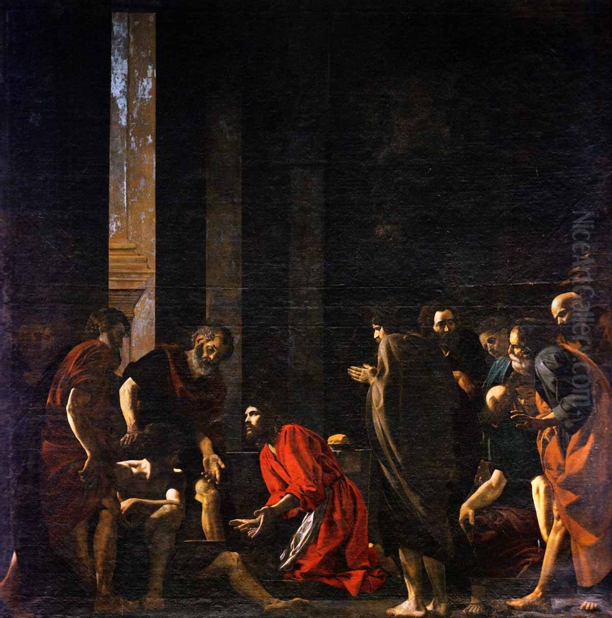 Christ Washes the Disciples' Feet Oil Painting by Battistello Caracciolo