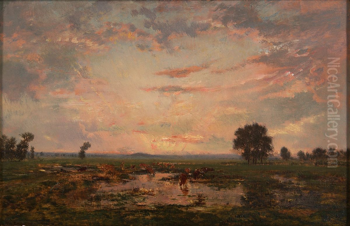 Paisaje con ganado en la cienaga Oil Painting by Theodore Rousseau