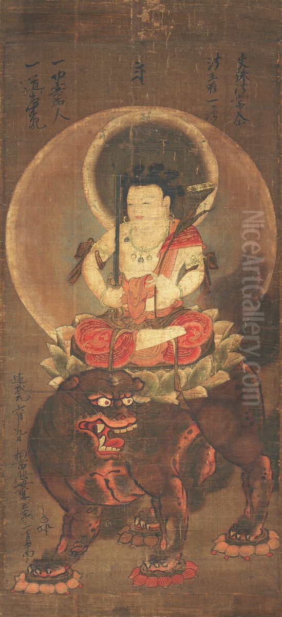 Five-Syllable Manjusri, Colour on Silk Oil Painting by Monkan-bo Koshin