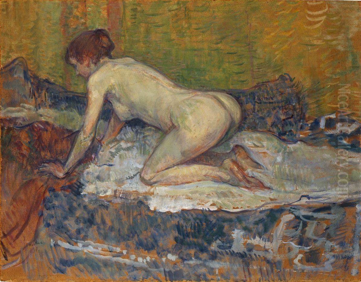 Red-Headed Nude Crouching Oil Painting by Henri De Toulouse-Lautrec