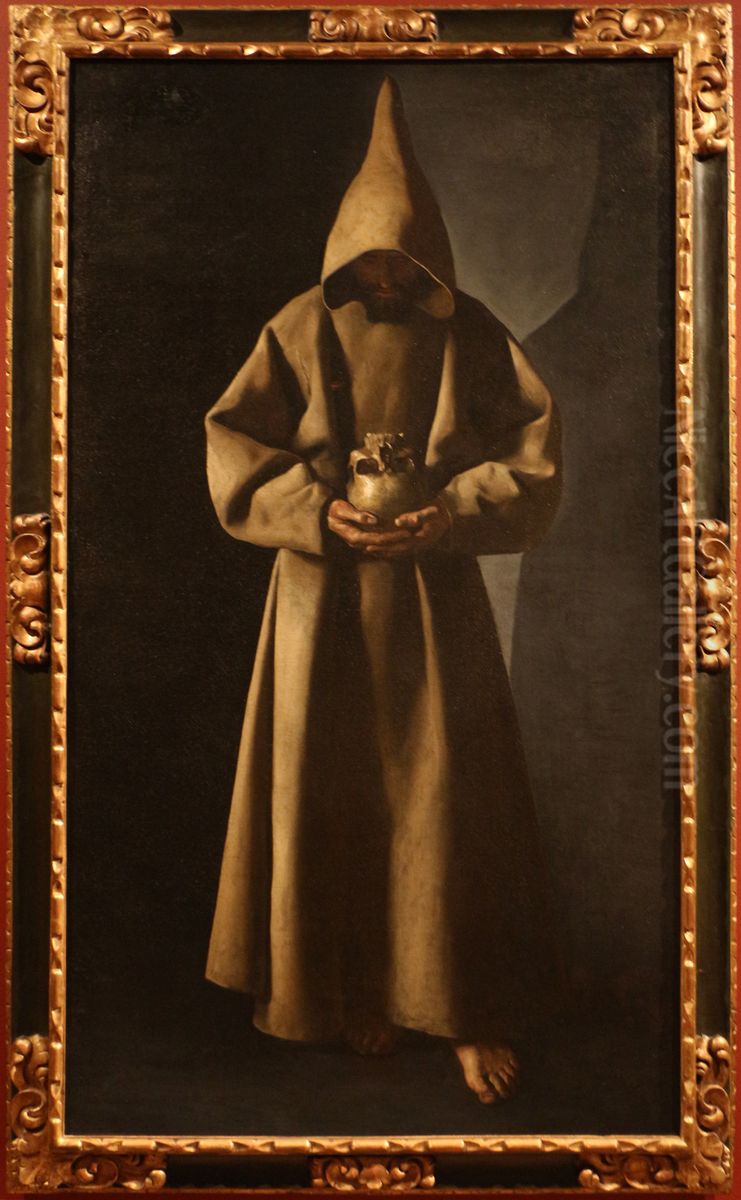 St Francis of Assisi meditating about death Oil Painting by Francisco De Zurbaran