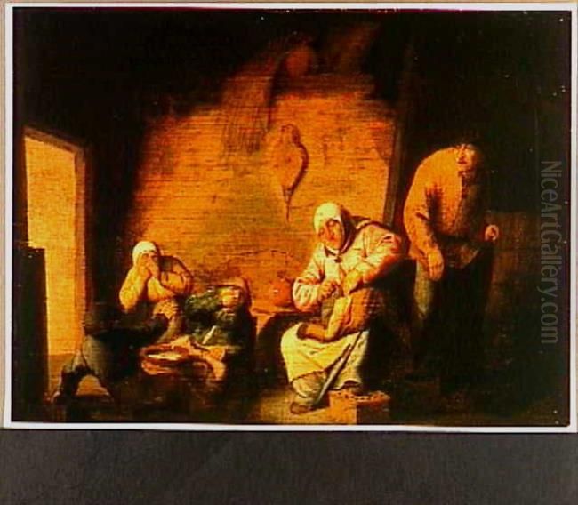 The sense of Smell, one of the five senses Oil Painting by Adriaen van Ostade