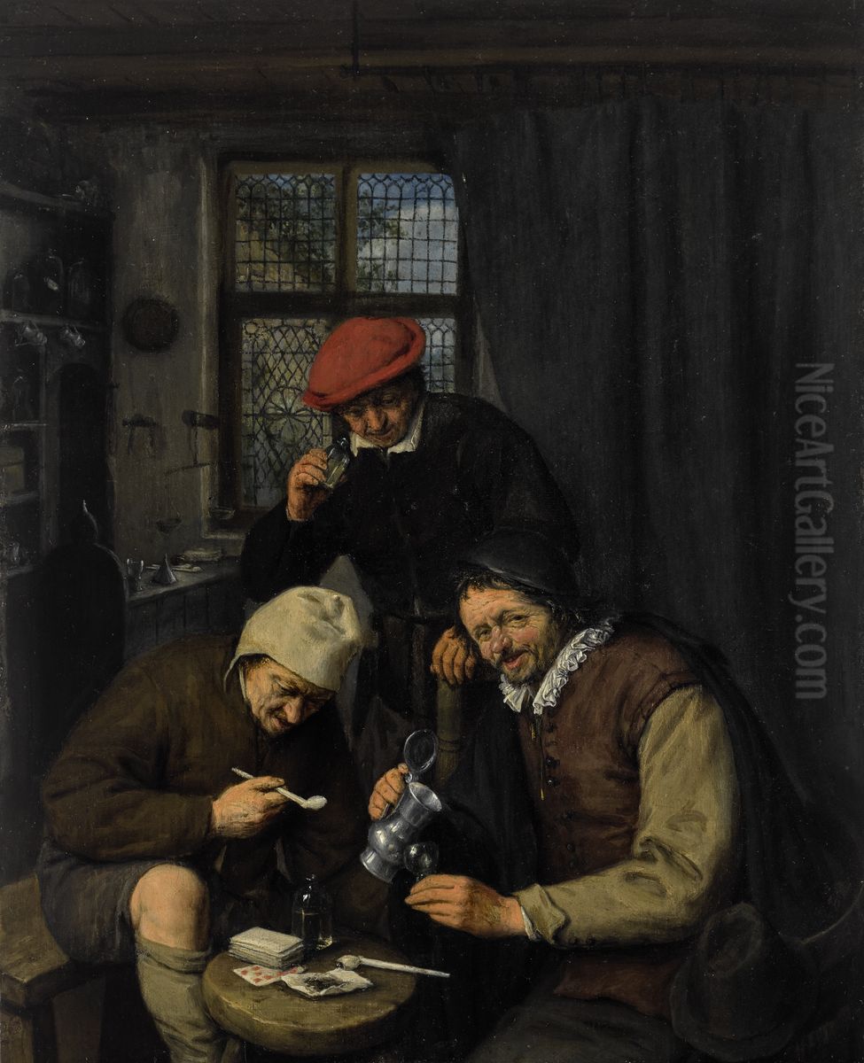 Three Boors drinking and Smoking in the Spirit House Oil Painting by Adriaen van Ostade