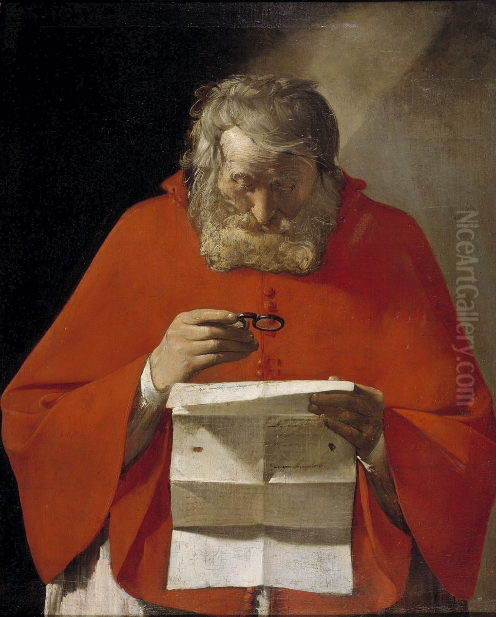 Saint Jerome reading a letter Oil Painting by Georges de La Tour