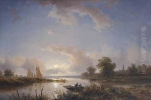 Anglers in a Rowing Boat at Twilight