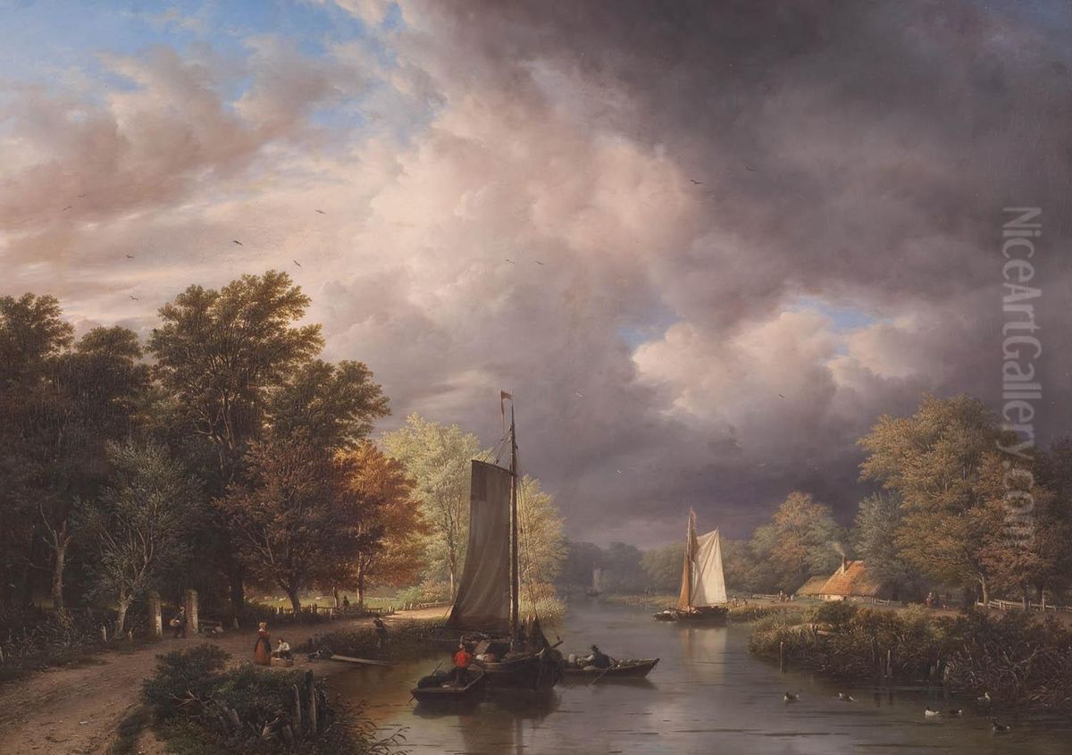 River View with Thunderclouds Oil Painting by George Gillis Haanen