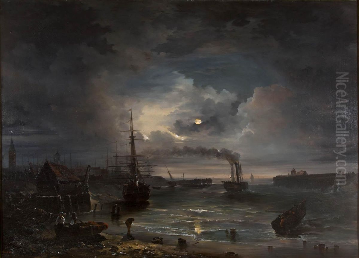Harbour at Night Oil Painting by unknown
