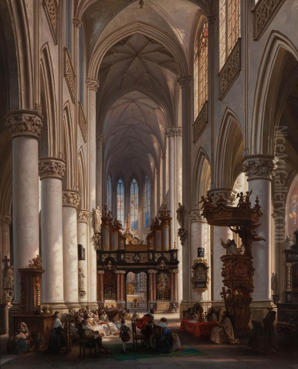 Interior of the 'Sint-Jacobskerk' (St James' Church)in Antwerp Oil Painting by Jules Victor Genisson