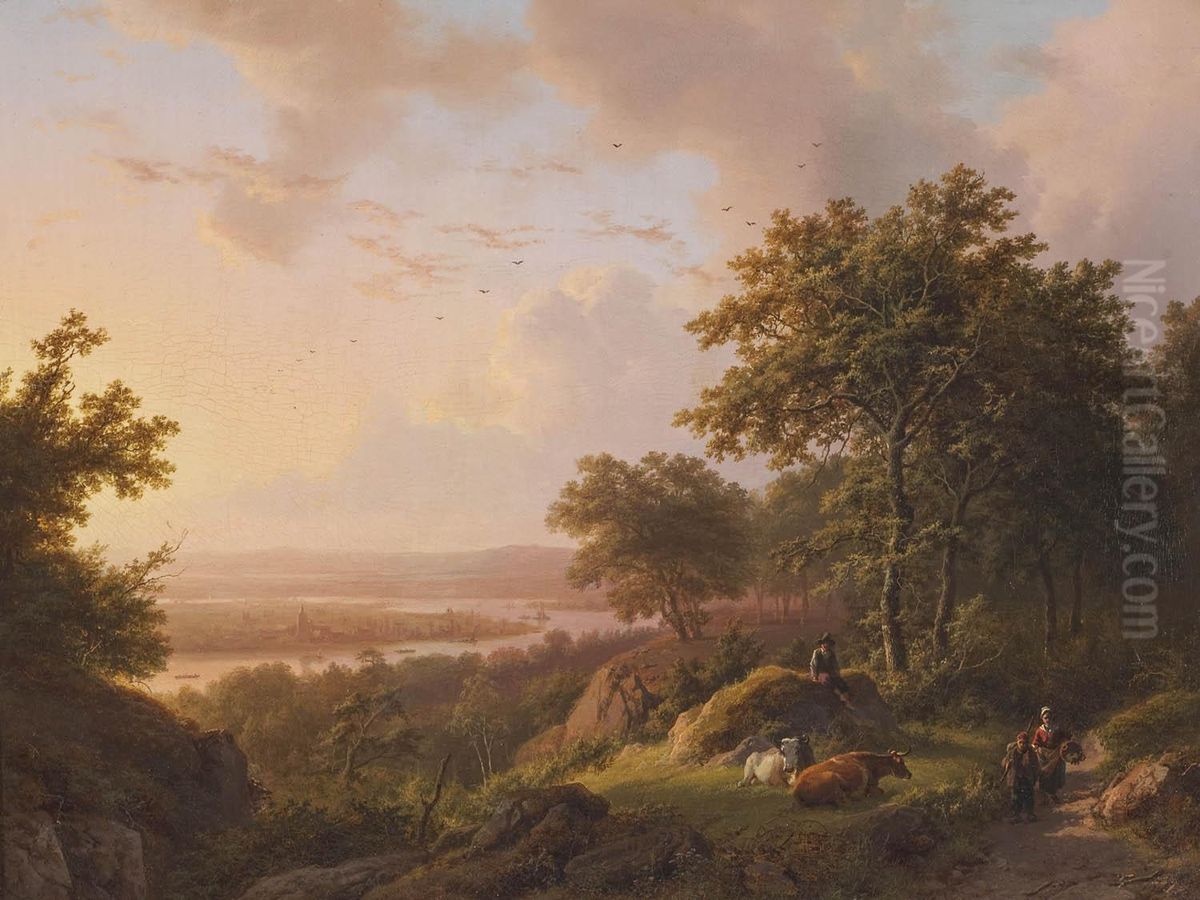 Rhine Landscape in the Evening Oil Painting by Barend Cornelis Koekkoek