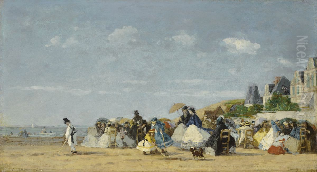 Beach at Trouville Oil Painting by Eugene Louis Boudin