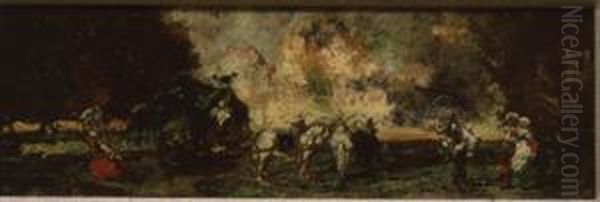 Landscape with Figures Oil Painting by Adolphe Joseph Thomas Monticelli