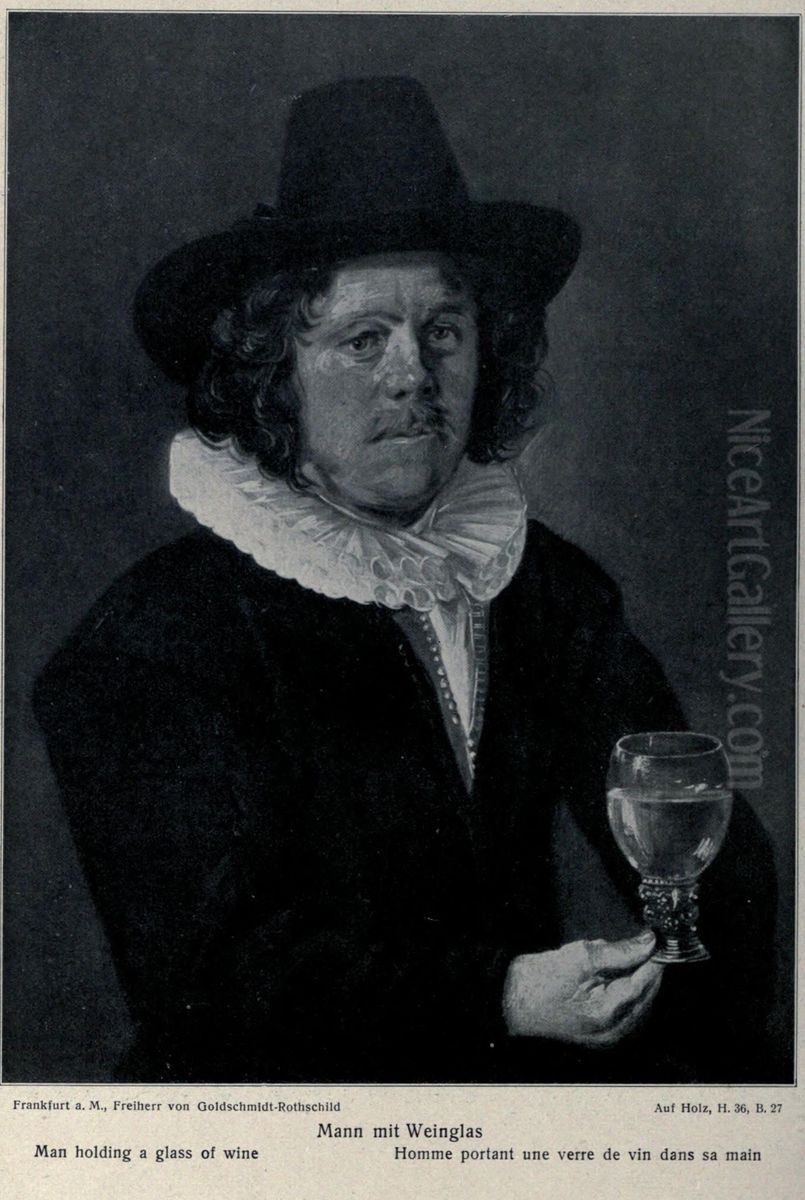 Portrait of a man with Wine Glass Oil Painting by Frans Hals