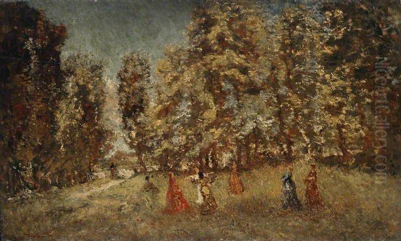 A Woodland Glade Oil Painting by Adolphe Joseph Thomas Monticelli